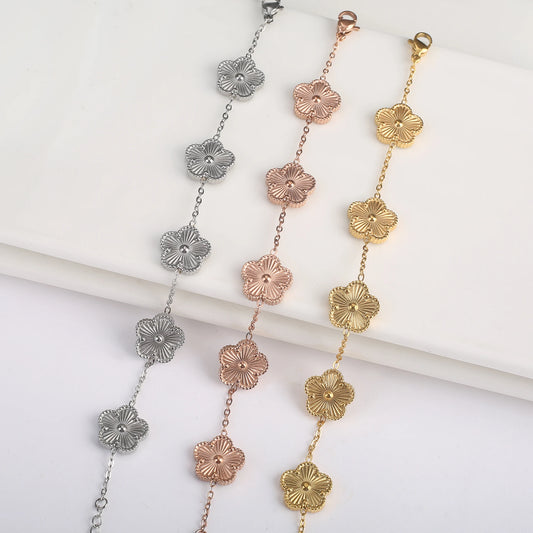 Stainless Steel Five Leaf Flower Clover Bracelet for Women Girls Adjustable Laser Petal Classic Brand Jewelry Gift
