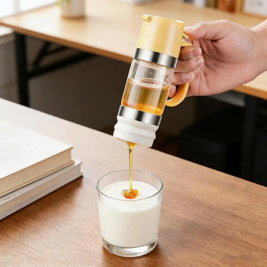 Glass Syrup Dispenser Bottle – Press-Top Honey & Syrup Container with No-Drip Spout, BPA-Free Design for Kitchen & Barbecue