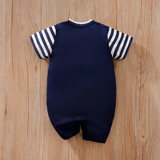 0-18M Baby Short Sleeve Jumpsuit – Soft & Comfortable Embroidered Letter Romper for Boys & Girls, Casual Summer Newborn Outfit