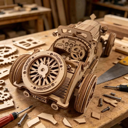 Kit de modelo de rompecabezas de madera 3D de coche deportivo vintage – Proyecto artesanal de madera de montaje de bricolaje, juguete de construcción creativa, decoración de coche clásico y regalo de cumpleaños para festivos