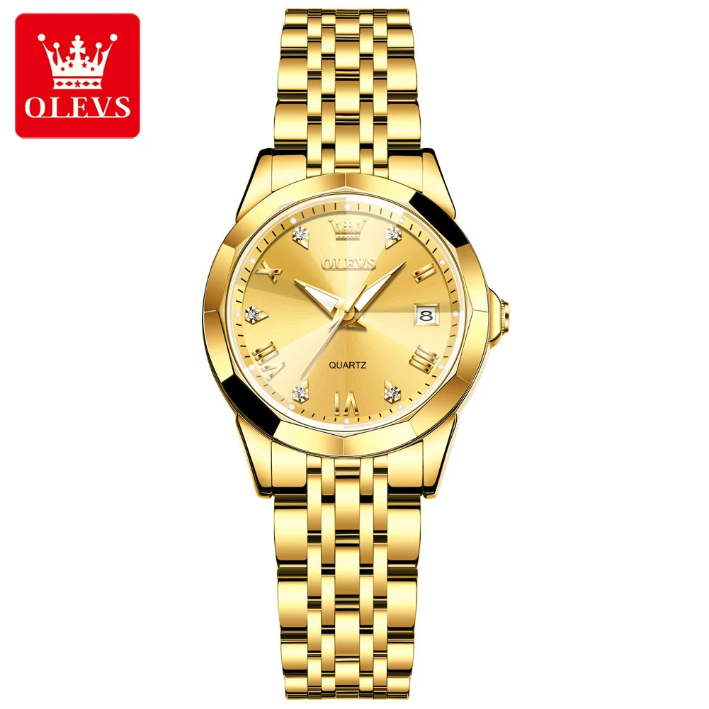 OLEVS 9931 Men’s Quartz Wristwatch – Luxury Diamond-Style Dial, Dual Calendar, Waterproof Design & Stainless Steel Strap