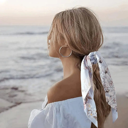 Lazo de pelo Scrunchie con puntos coreanos – Banda elástica de pelo tipo coleta con bufanda larga para mujer | Dulces accesorios de moda para el pelo