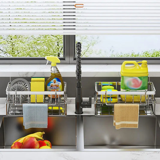 Soporte de esponja de acero inoxidable para fregadero – Escurridor de cocina y organizador de jabón para almacenamiento en el fregadero