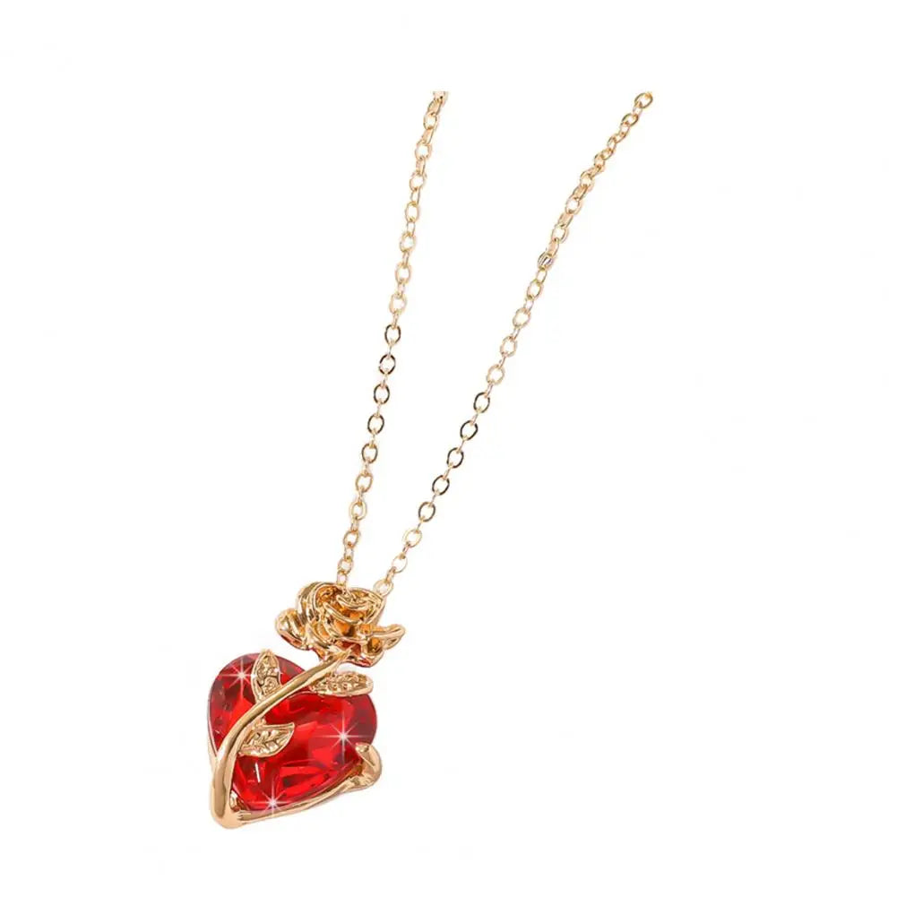 Dark Red Faux Crystal Rose Pendant Necklace – Love Heart Flower Choker for Women, Gothic Punk Jewelry for Dating, Banquets & Daily Wear