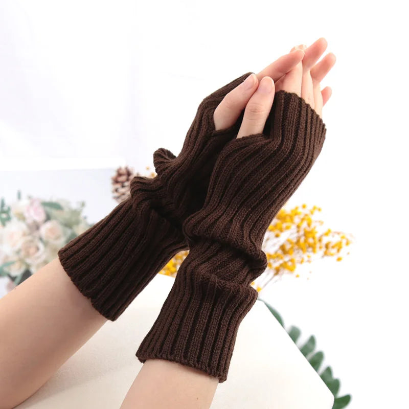 Long Fingerless Gloves for Women Winter Knitted Arm Warmers Kawaii Anime Punk Gothic Lolita Mittens