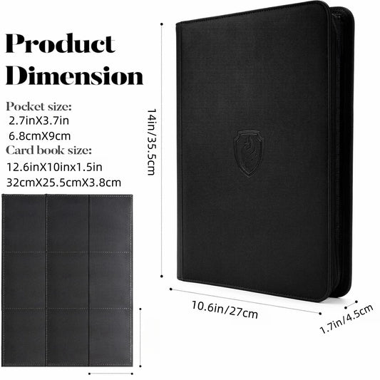 Carpeta con cremallera para 9 cartas coleccionables | Álbum para 360 cartas con cubierta de PU de primera calidad y fundas de carga lateral
