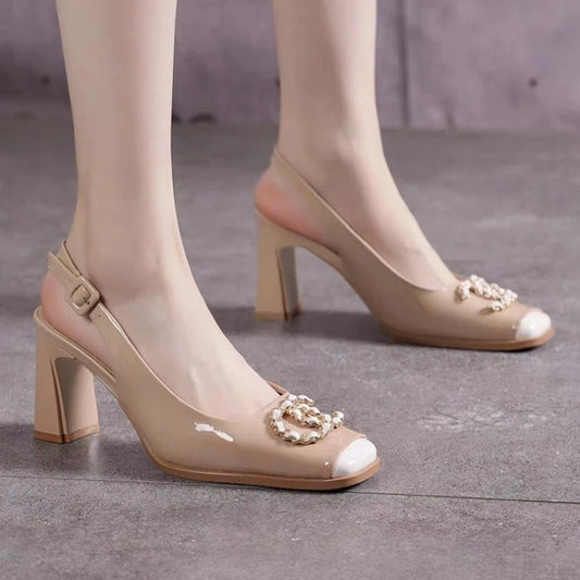 Sandalias de tacón alto con hebilla para mujer – Zapatos casuales cómodos con talón abierto para el verano, moda de diseñador para uso diario y compras