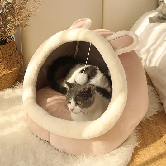 Cama cueva plegable para gatos y perros pequeños, lavable y extraíble, cama de dibujos animados para sueño profundo, casa de dormir cómoda para mascotas