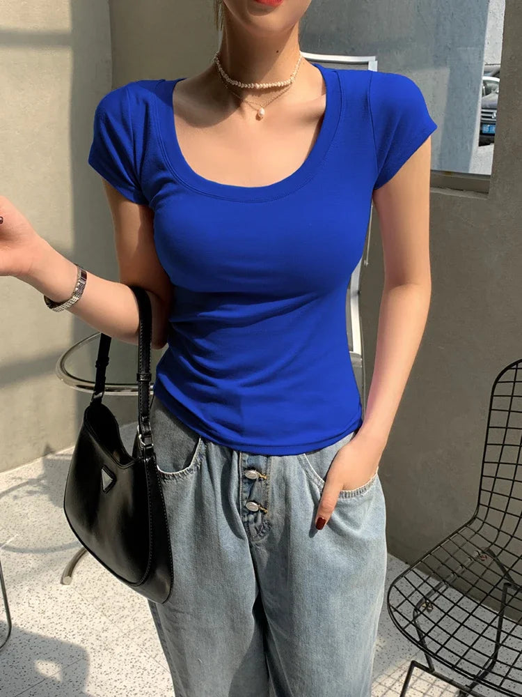 2026 Summer Women’s 100% Cotton Slim T-Shirt Casual Basic O-Neck Solid Korean Style Tee 16 Colors