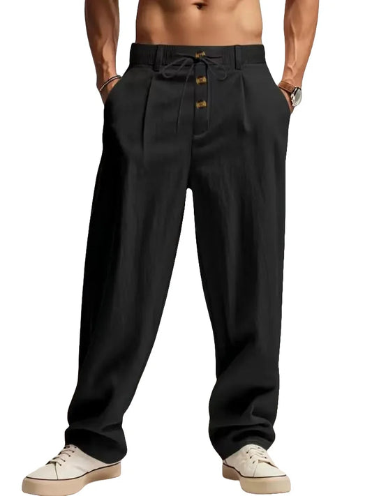 Pantalones casuales de lino y algodón para hombre, transpirables, de pierna recta, para playa y exteriores