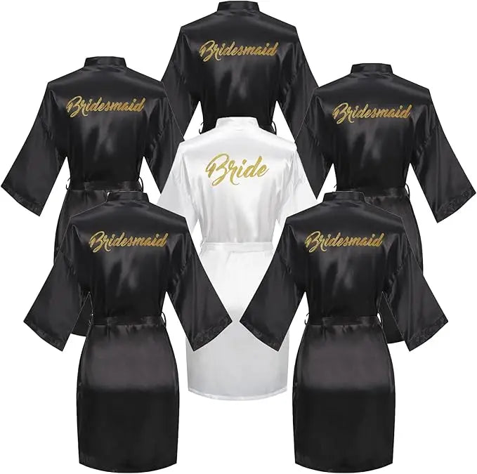 6-Piece Bridal Shower Robe Set – Bride & Bridesmaid Silky Robes Getting Ready Dressing Gown