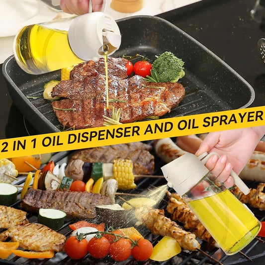 500ml 2-in-1 Oil Spray Bottle – Refillable Olive Oil Dispenser & Sprayer for Cooking, BBQ, Baking, Vinegar & Soy Sauce