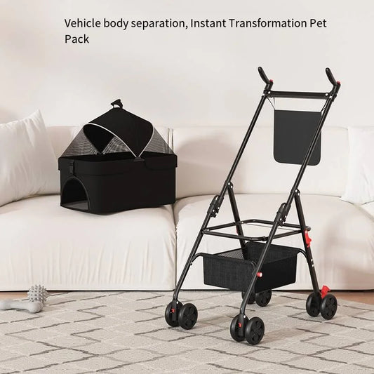 Cochecito plegable para mascotas de 20 kg, cochecito ligero para perros y gatos con transportín desmontable para viajes al aire libre