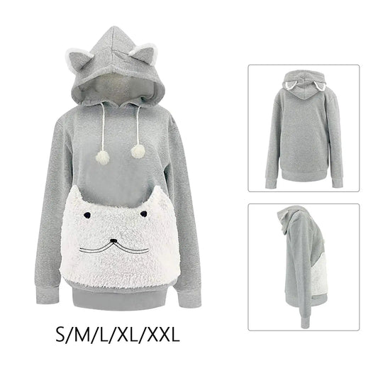 Pet Hoodie Sweatshirt with Large Front Pouch – Cozy Polar Fleece Pullover for Carrying Small Dogs & Cats, Loose Fit Puppy & Kitten Clothing
