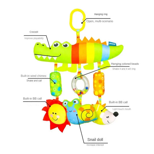Peluche de actividades "Bebé Arcoíris" – Juguete sensorial colgante para cochecito para 0-12 meses, juguete móvil para asiento de coche y cuna, juguete de viaje suave y educativo para el desarrollo y juego del recién nacido.