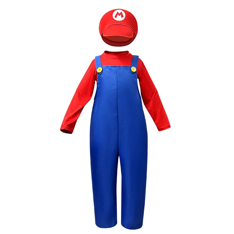 Plumber Cosplay Costume Bodysuit – Children’s Overalls Outfit for Boys & Girls Stage Performance, Anime Roleplay & Funny Party Wear