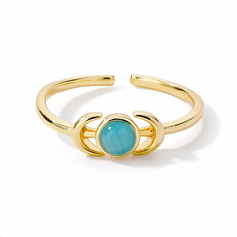 Anillo de ópalo con flor de loto de acero inoxidable dorado - Anillo llamativo vintage de piedra ovalada para mujer | Regalo de joyería de moda elegante