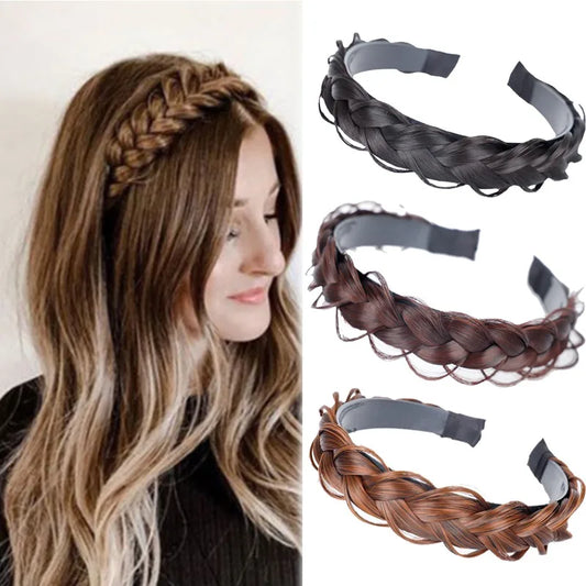 Diadema Bohemio Trenzado Sintético para Mujer Banda de Pelo Elástica para Fiestas y Cosplay