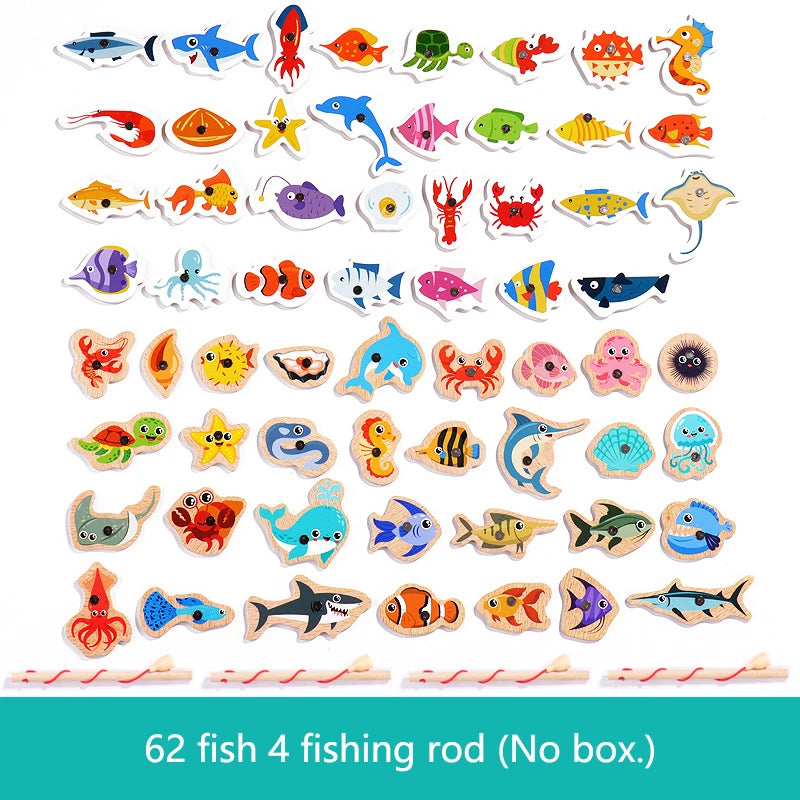 Jouet de Pêche Magnétique en Bois – Jeu d'Apprentissage Montessori sur la Vie Marine, Activité de Pêche Éducative Précoce pour Bébé, Jouet de Développement Cognitif Interactif Parent-Enfant pour Enfants