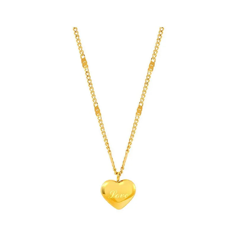 1pc Gold Color Peach Heart Necklace for Women Simple Fashion Love Engraved Collarbone Chain Holiday Gift