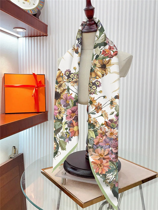Pañuelo de seda cuadrado de 90 cm para mujer, diseño floral, sarga, marca de lujo, bandana, chal, hiyab, foulard, pañuelo para el cuello, pañuelo para la cabeza