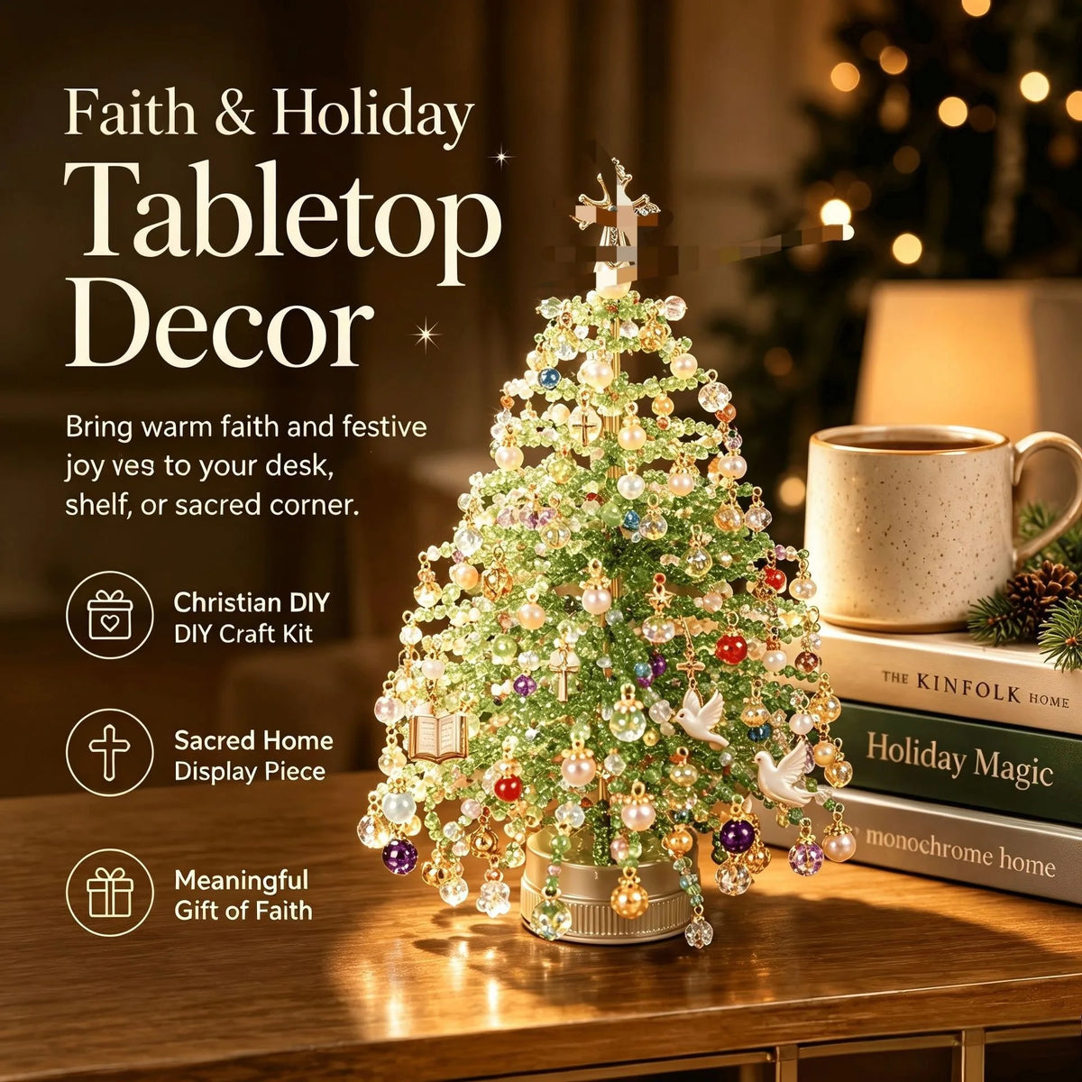 DIY Beaded Christmas Tree Kit – Crystal Bead Holiday Craft Set with LED Lights, Creative Home Decor & Gift for Adults and Kids