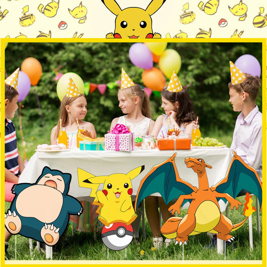 Juego de 8 letreros de Pokémon para jardín – Decoraciones para fiestas al aire libre con estacas (decoración para cumpleaños y eventos)