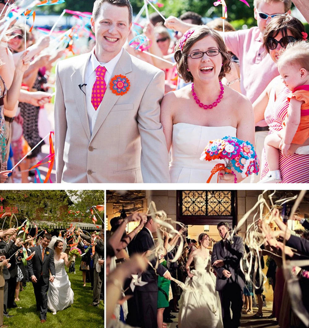 White Ribbon Wand with Bells – Fairy Streamer Stick for Weddings, Parties & Celebrations