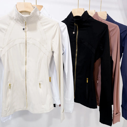 Chaqueta de yoga de mujer ajustada con cremallera – Top deportivo de cuello alto de secado rápido para gimnasio, running y fitness