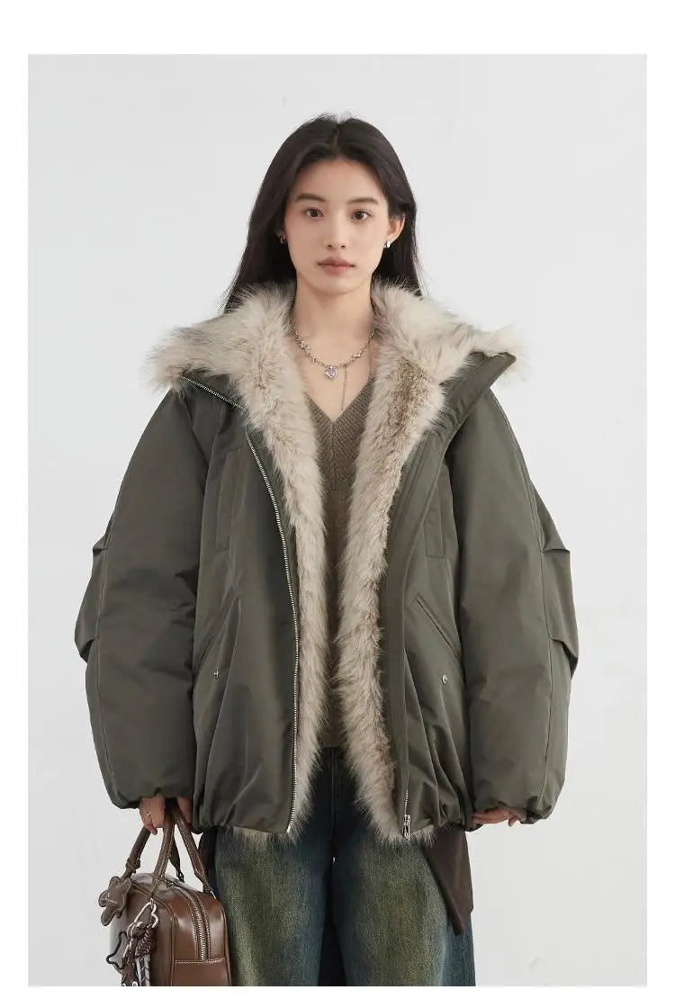 Women's Korean Style Winter Padded Jacket Black and White Cotton Coat Long Sleeve Zipper Cardigan Casual Warm Outerwear for Women