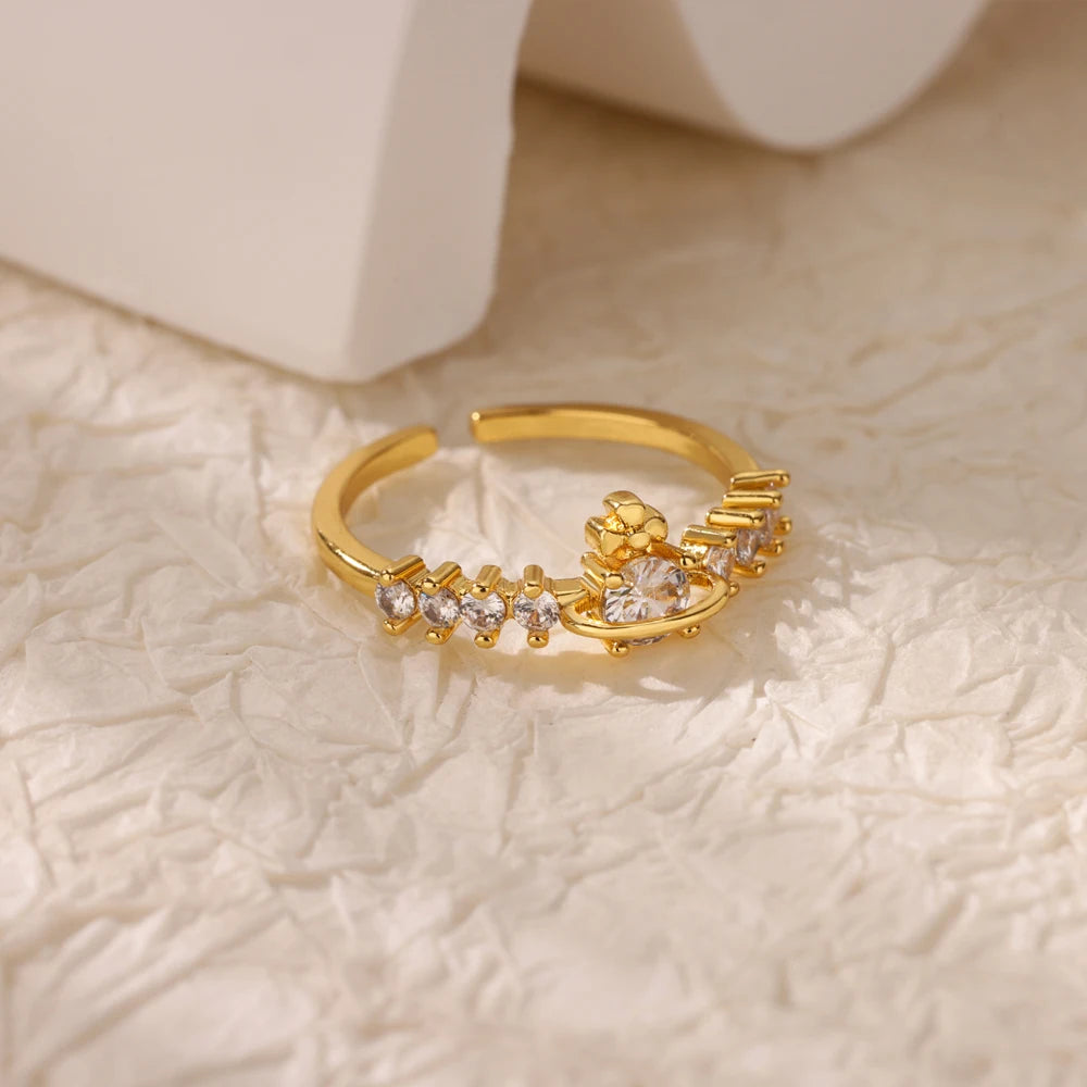 Anillo de circonita de acero inoxidable ajustable con diseño de ojo turco – Anillo de boda geométrico de color dorado para mujer | Regalo de joyería de lujo de moda