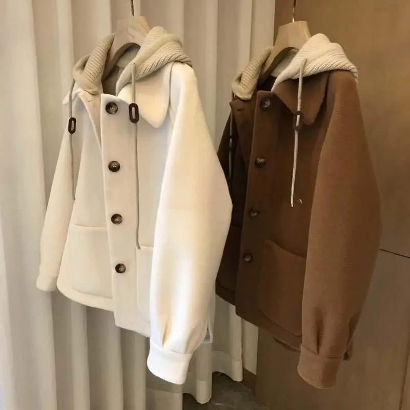 Korean-Style Women's Oversized Woolen Coat – Loose-Fit Autumn & Winter Long Coat, Plus Size Outerwear with Elegant High-End Fashion Look