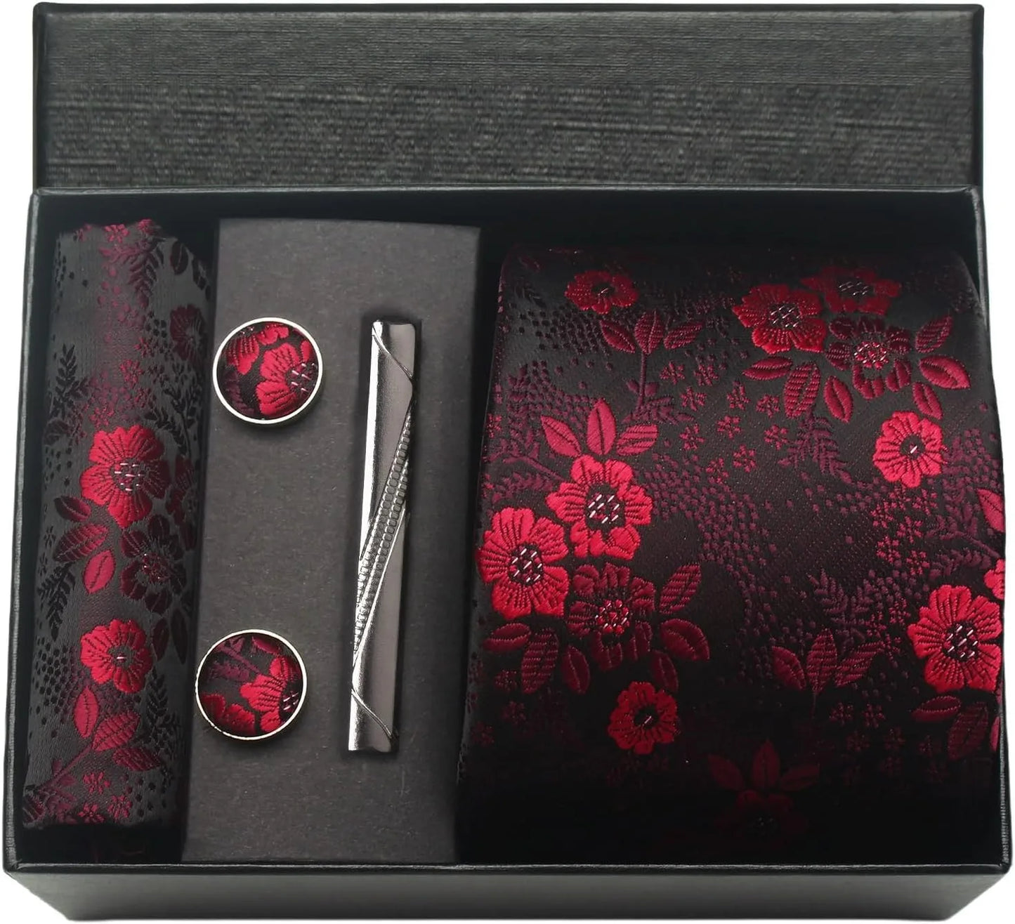 Corbata de seda 100% con diseño floral de Paisley para hombre con pañuelo de bolsillo, pasador de corbata y gemelos en caja de regalo