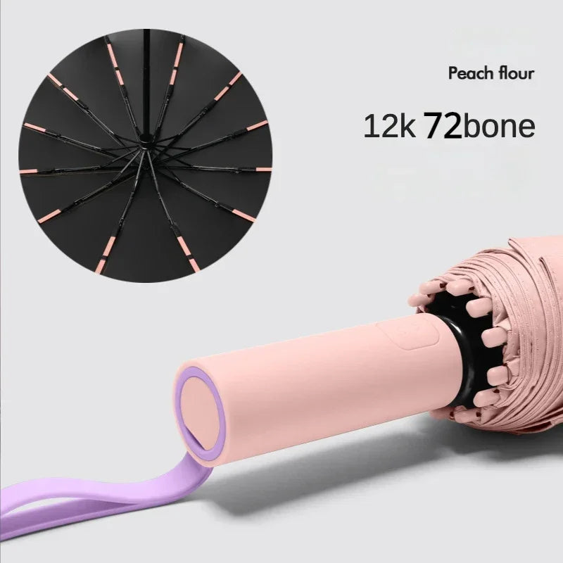 Paraguas Automático Cortavientos de 72 Huesos – Paraguas Grande Plegable para Lluvia con Protección UV para Hombres y Mujeres, Paraguas Impermeable de Alta Resistencia para Exteriores