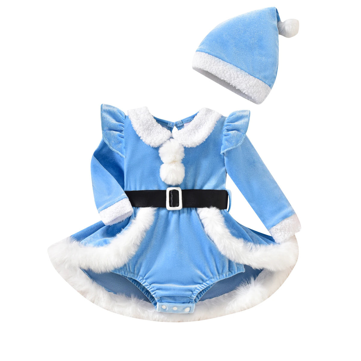 Citgeett Baby Girls Christmas Bodysuit Dress Set, Winter Plush Patchwork Long Sleeve Jumpsuit with Cute Santa Hat, Infant Holiday Outfit for Christmas Parties, Photoshoots and Festive Celebrations