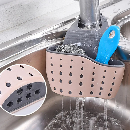 Cesta de drenaje ajustable para fregadero de cocina, soporte para esponja y jabón, organizador colgante para fregadero