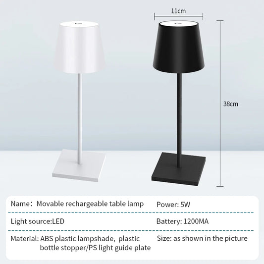 Lámpara de mesa LED recargable – Control táctil, 3 niveles de intensidad regulable, luz ambiental decorativa para escritorio, dormitorio y comedor