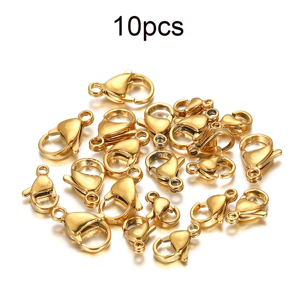 10–30 Broches de Langosta de Acero Inoxidable Chapado en Oro – Broches de Pinza para Pulseras, Collares y Suministros para Hacer Joyas DIY