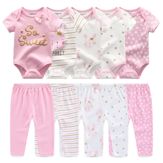 Kiddiezoom 10PCS Baby Clothing Set – Unisex Newborn Bodysuits & Pants, Soft Four-Season Infant Outfit for Baby Boys & Girls