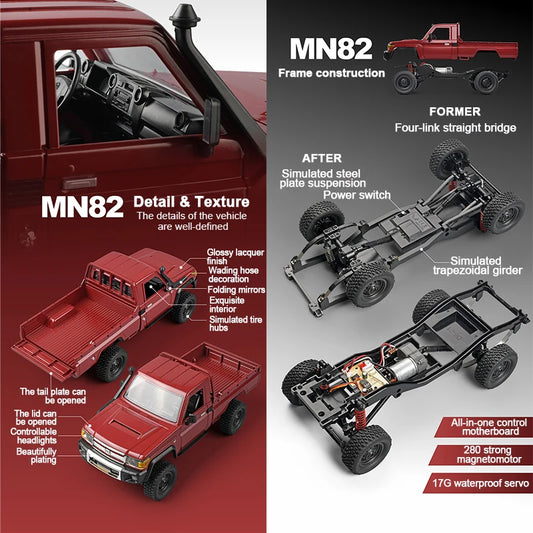 Camioneta de control remoto ZWN MN82 a escala 1:12 4WD con luces LED, vehículo todoterreno LC79 con simulación completa, oruga a control remoto para niños y adultos