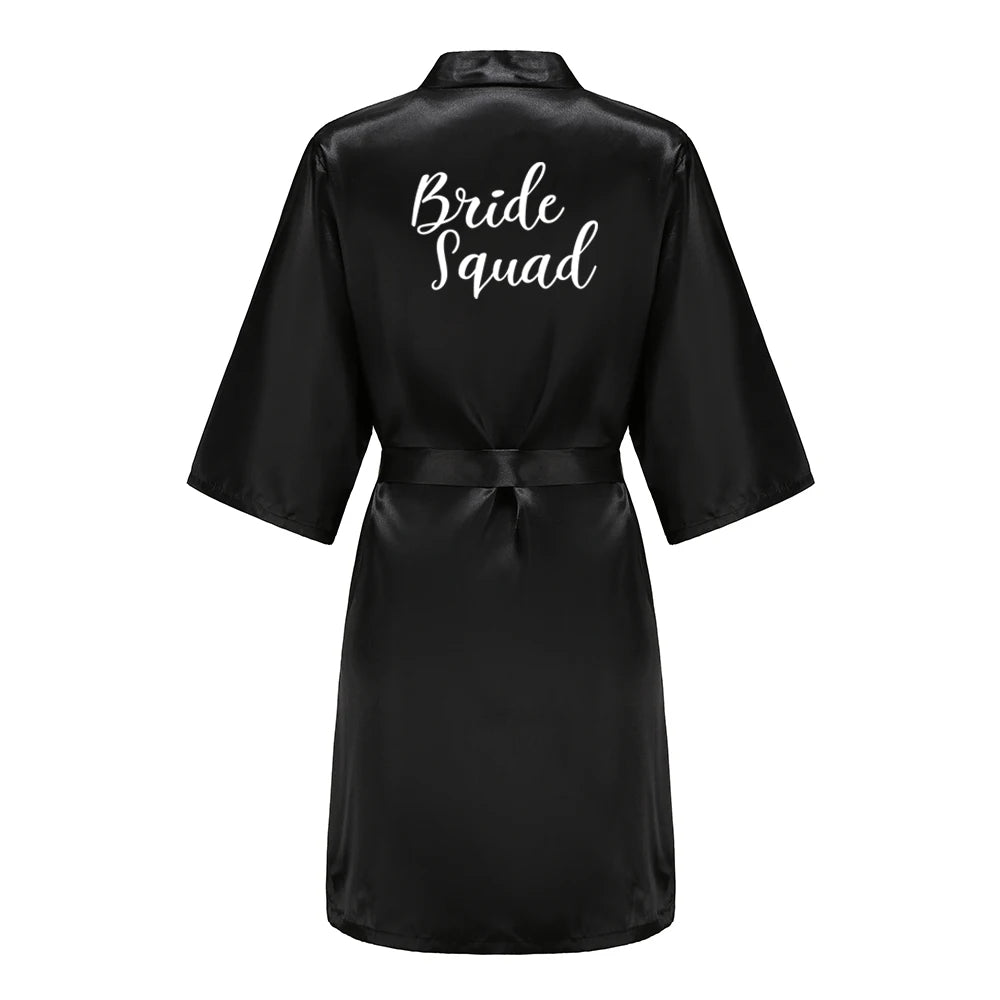 Women’s Black Satin Robe – Silky Kimono Bridal Wedding Bridesmaid Loungewear Dressing Gown