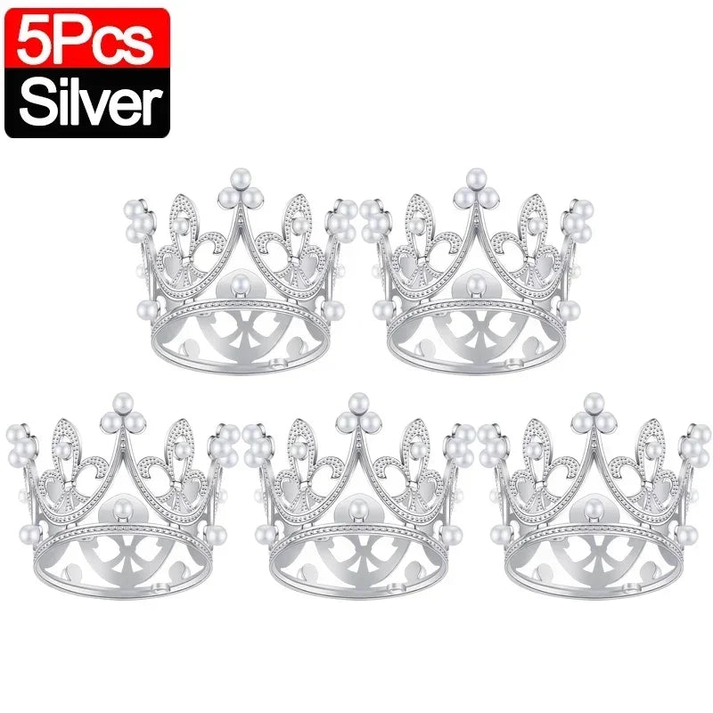 Mini Couronne de Gâteau – Décoration de Tiara de Perles Dorées et Argentées pour Mariages, Anniversaires et Fêtes Prénatales