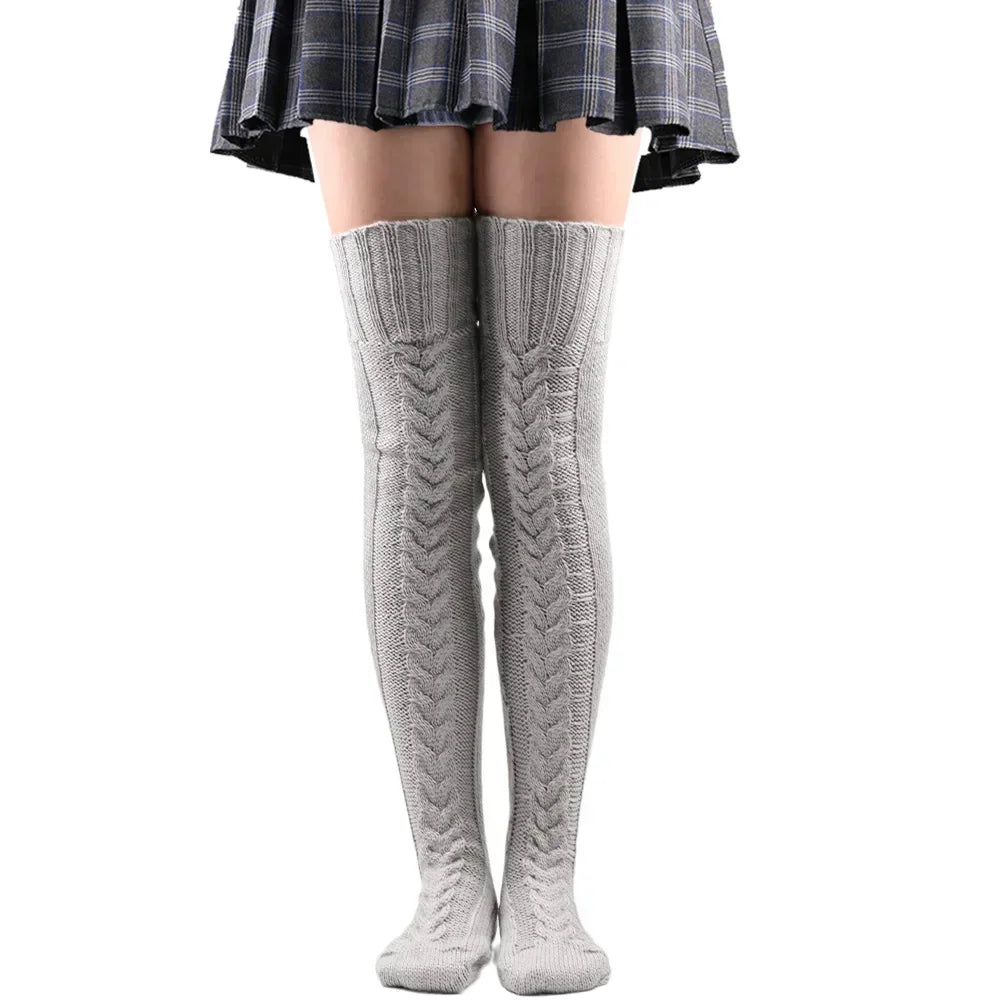 Women’s Winter Over-the-Knee Leg Warmers – Twist Knit Long Knee-High Stacked Socks, Warm Wool-Style Fashion Socks
