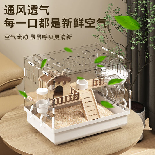 Acrylic Hamster Cage – Transparent Rodent Habitat with Accessories, Luxury Villa Enclosure for Syrian, Dwarf Hamsters, Gerbils & Mice