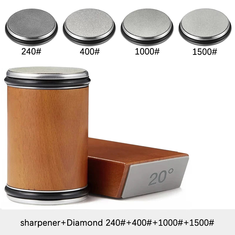 Juego de afilador de cuchillos rodante – Piedra de afilar de diamante con guía angular de 15° y 20° para cuchillos de cocina