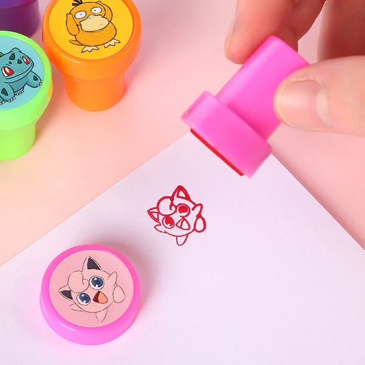 Juego de 12 sellos de Pokémon con figuras de anime – Sellos de dibujos animados de Pikachu, Eevee y Gengar para patrones de bricolaje, juguetes de pintura para niños, regalo de cumpleaños