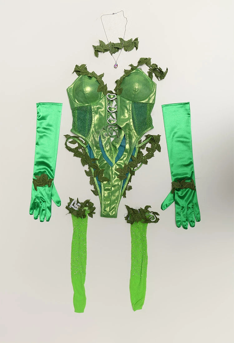 Anime Fairy Elf Cosplay Costume – Women’s Sleeveless Bodysuit Set with Socks & Necklace (Halloween/Carnival Party Roleplay Outfit)
