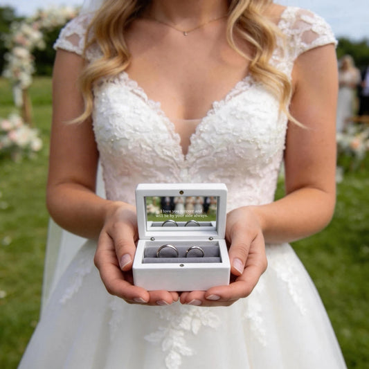 Caja Personalizada para Anillos de Boda – Soporte Doble para Anillos para Ceremonia de Novios