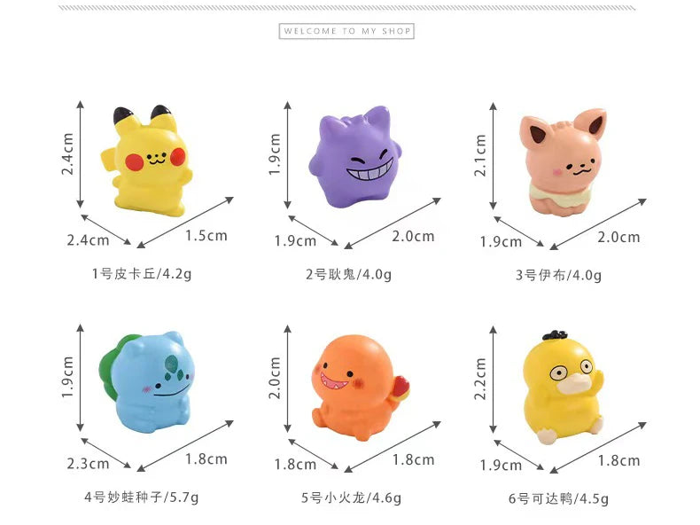 6PCS/SET Pokémon Anime Figures – Pikachu, Gengar, Bulbasaur & Charmander Luminous Cute Model Ornaments for Collection & Gifts