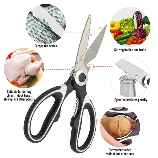 Tijeras de Cocina de Acero Inoxidable para Alimentos con Cubierta Protectora – Tijeras Multiusos para Aves, Pescado, Verduras y Cascanueces